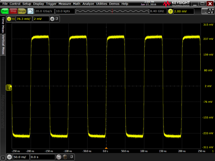 10 MHz square wave on Keysight oscilloscope after Auto Scale